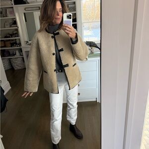 Mango Cream Teddy Jacket with Black Accents